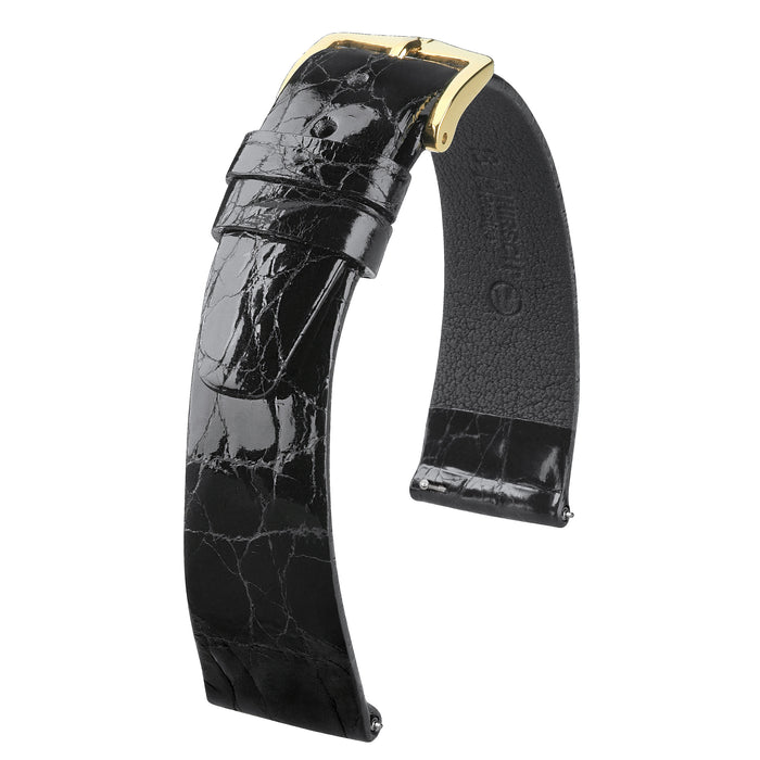 Hirsch Prestige | Genuine Caiman Crocodile Watch Band | Black