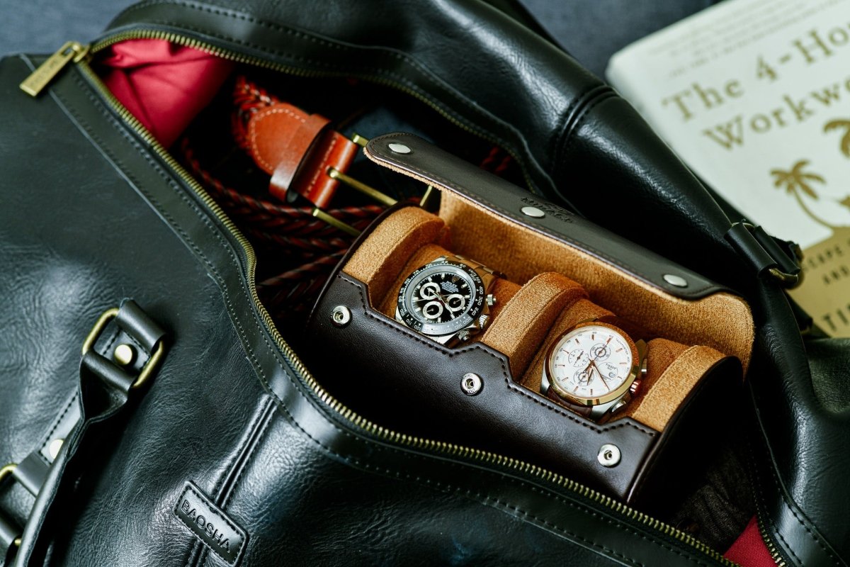2 Watch Case - Espresso Brown watch band - Strapped For Time