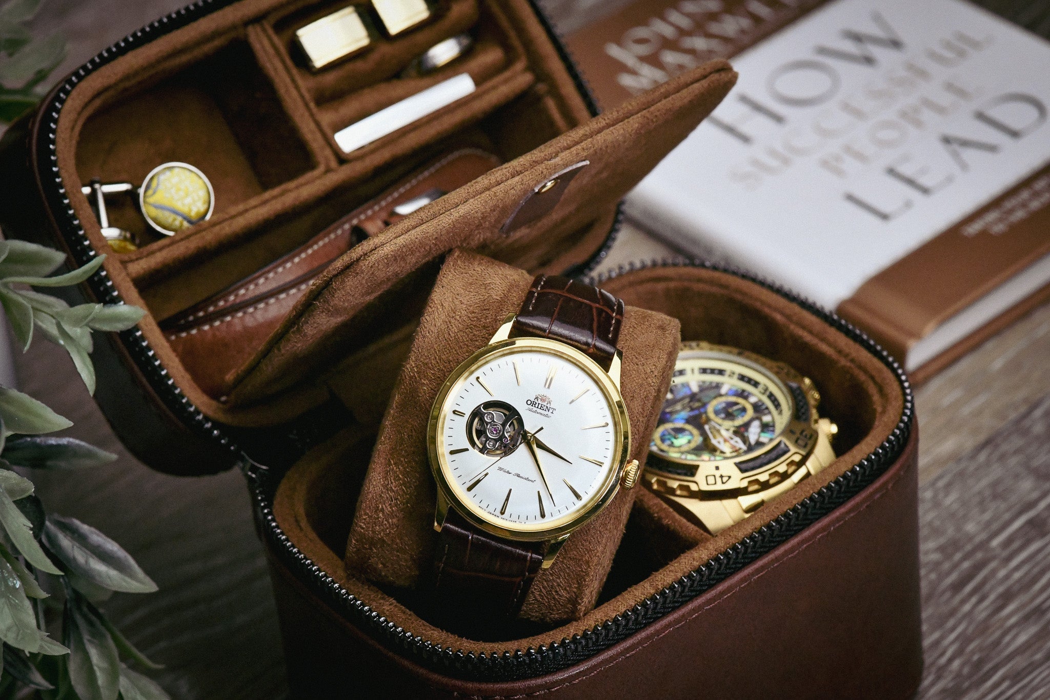 Watch and Jewelry Travel Case - Coffee Brown Leather
