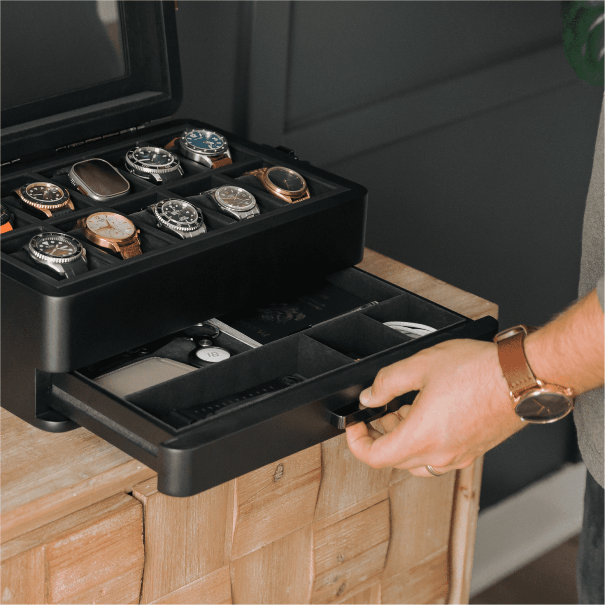 Black Edition Military Modular Watch Box - 10 Slot watch band - Strapped For Time