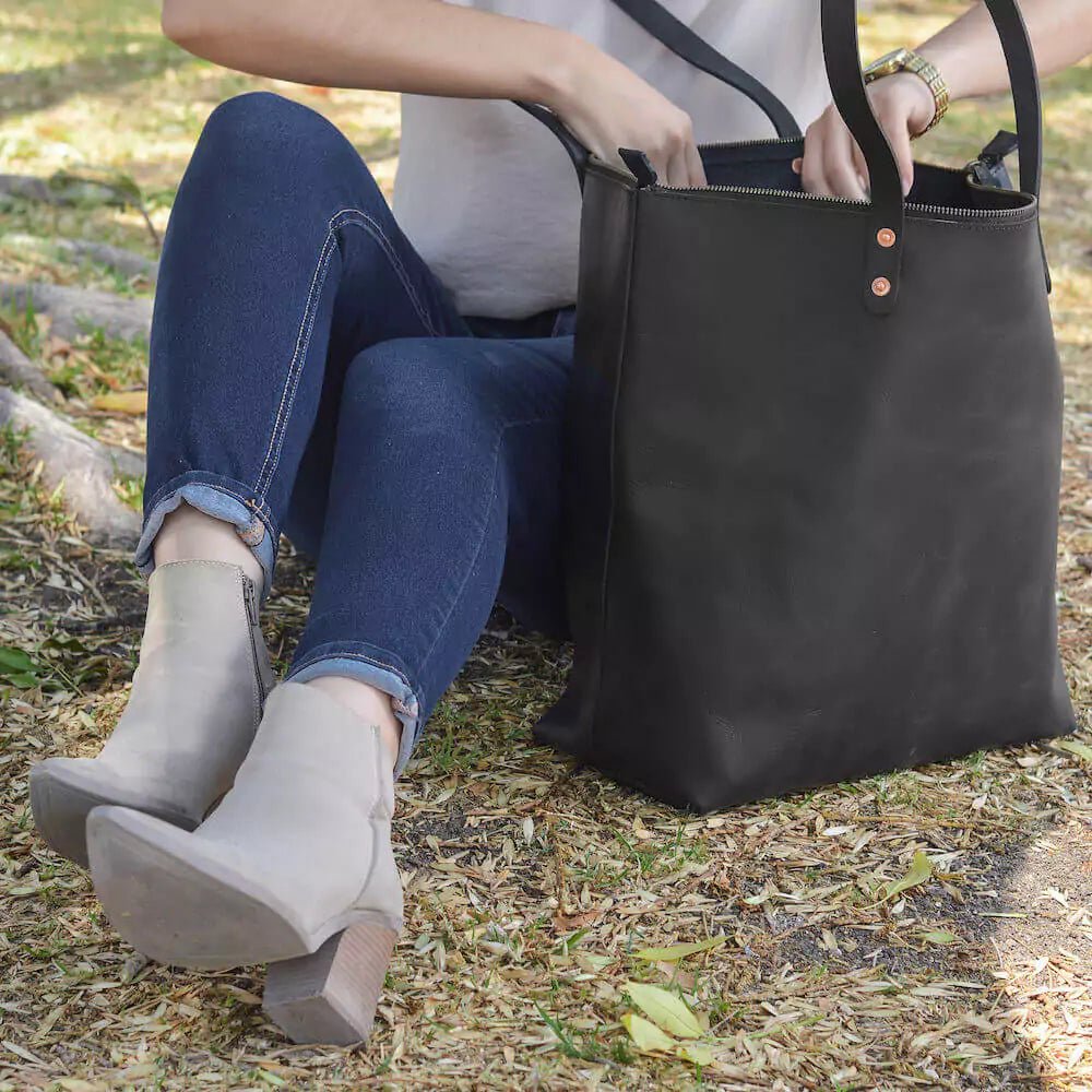 Eden OVERSIZED Leather Tote Bag - Zippered watch band - Strapped For Time