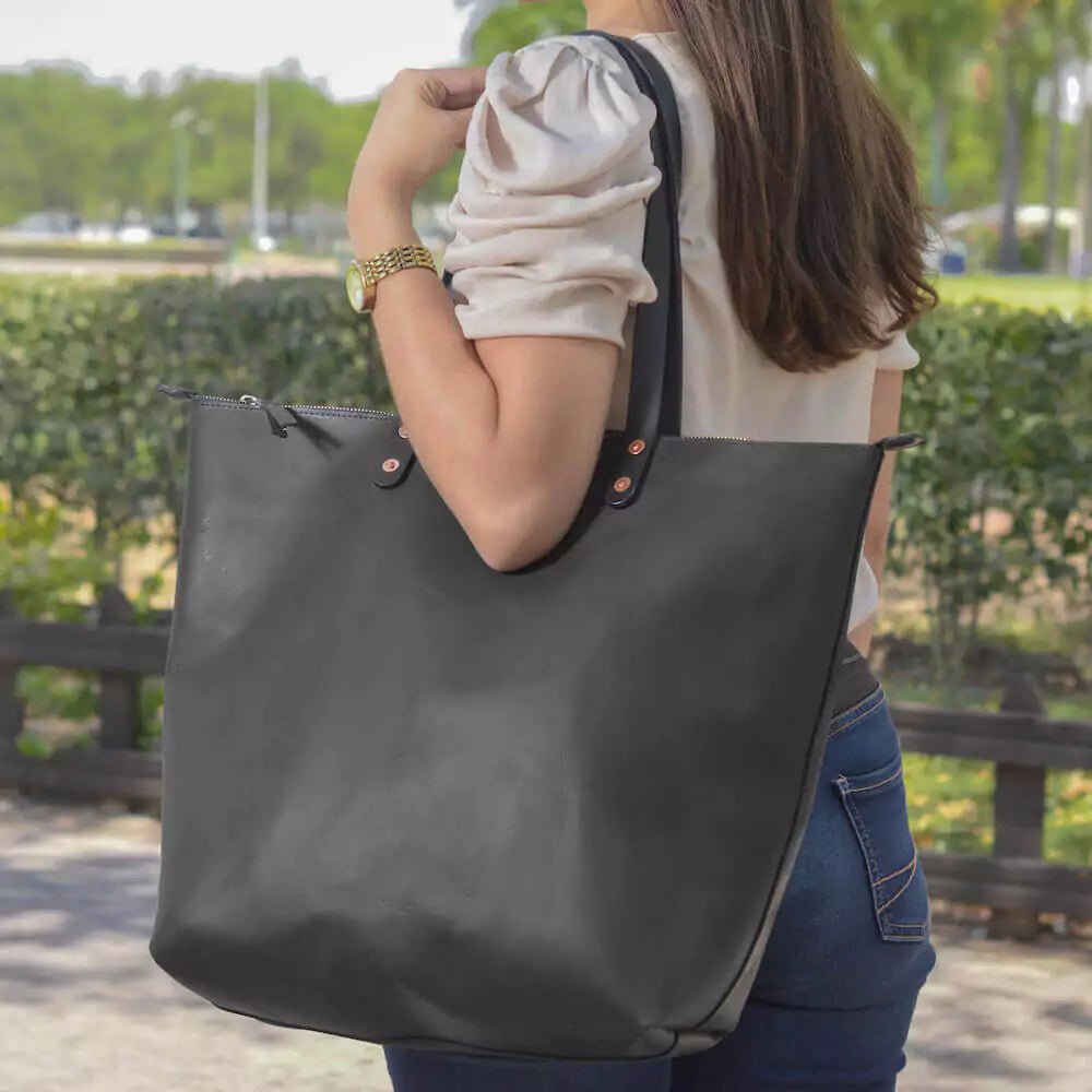 Eden OVERSIZED Leather Tote Bag - Zippered watch band - Strapped For Time