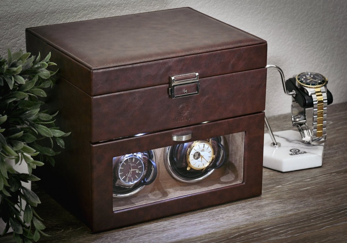 Luxury Watch Winder Box - Coffee Brown watch band - Strapped For Time