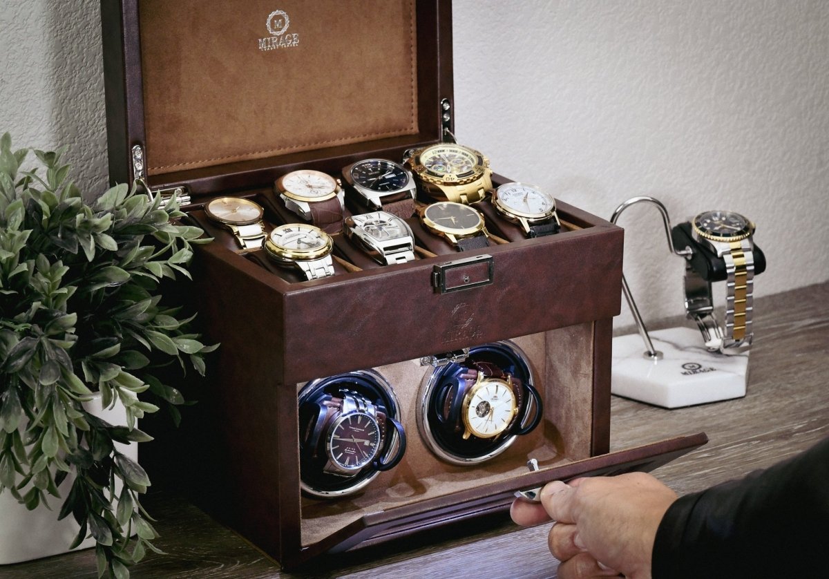 Luxury Watch Winder Box - Coffee Brown watch band - Strapped For Time