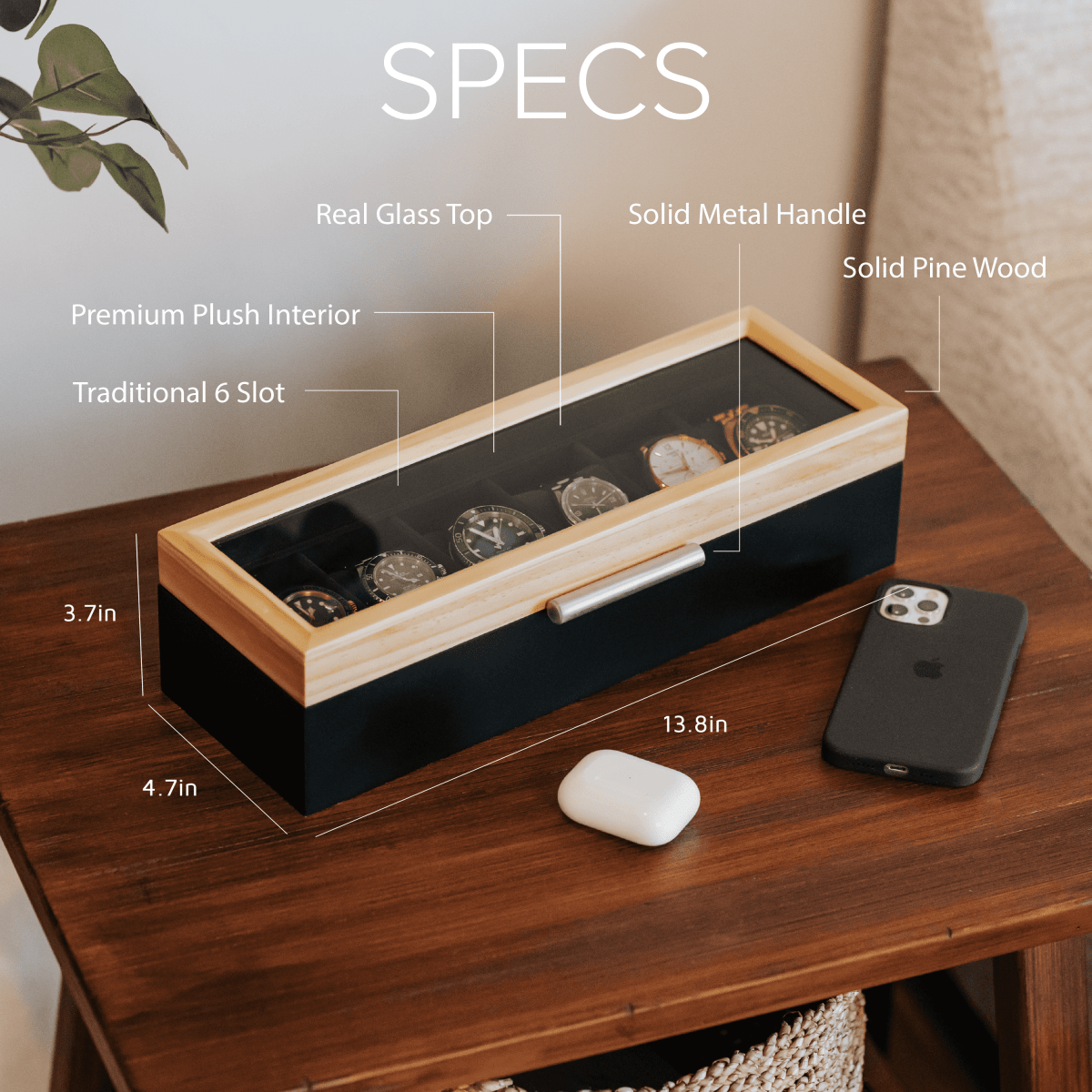 Pine Two-Toned Watch Box - 6 Slot watch band - Strapped For Time