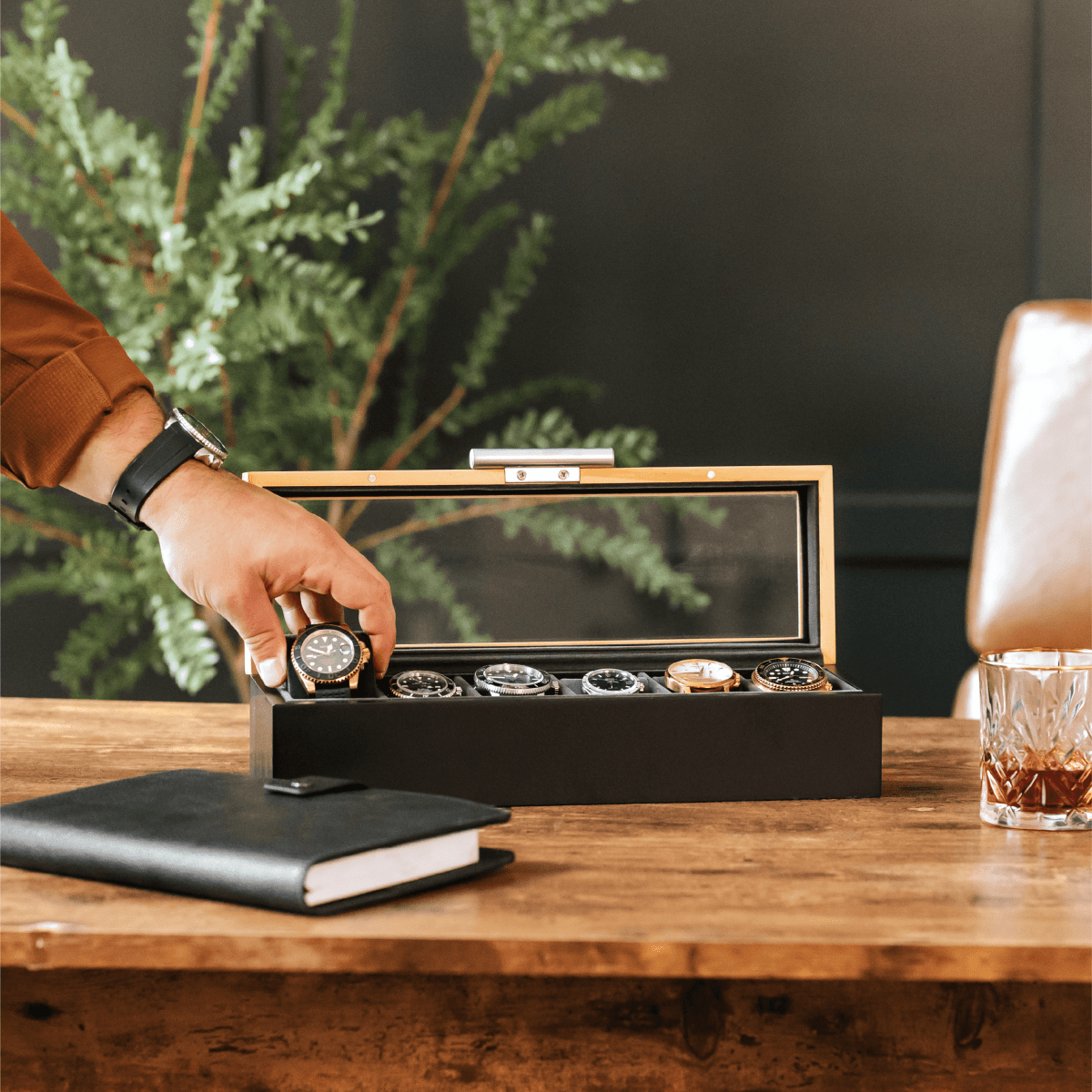 Pine Two-Toned Watch Box - 6 Slot watch band - Strapped For Time