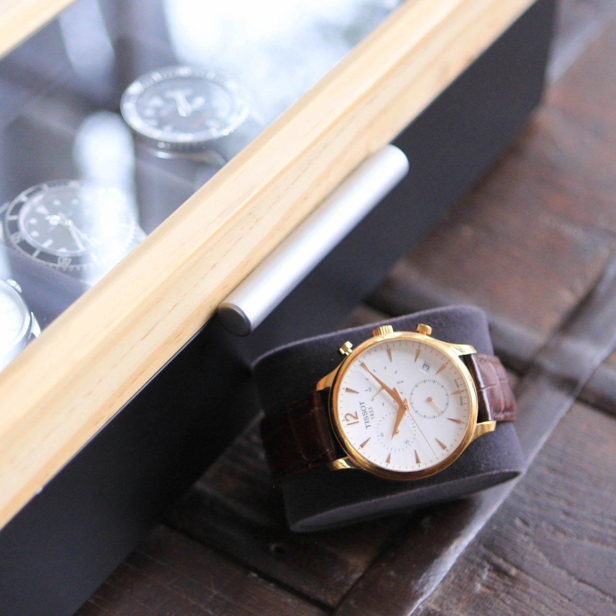 Pine Two-Toned Watch Box - 6 Slot watch band - Strapped For Time