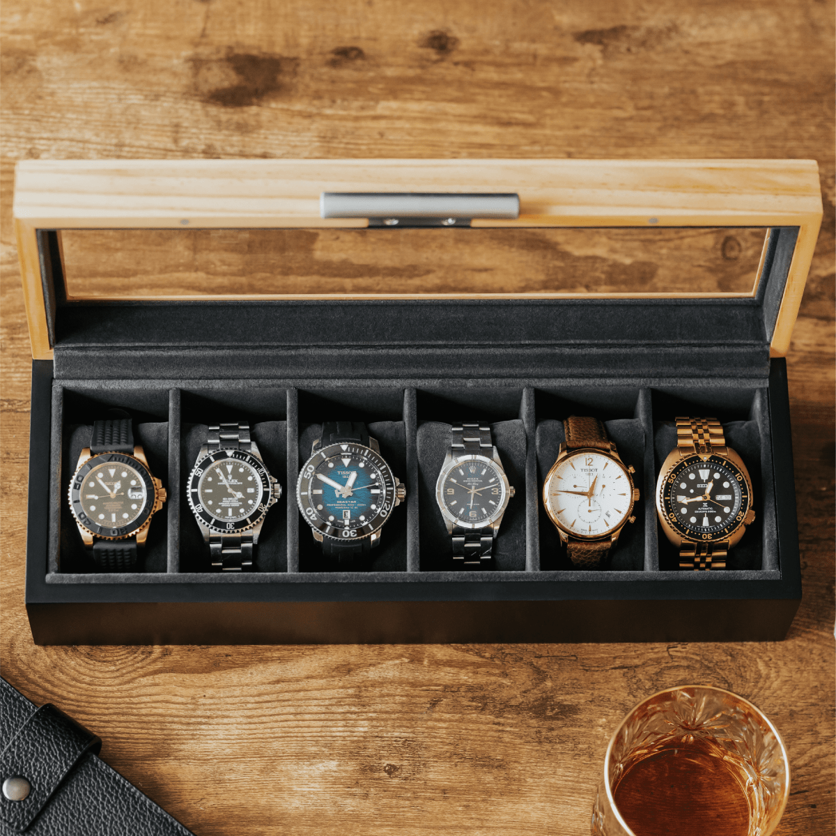 Pine Two-Toned Watch Box - 6 Slot watch band - Strapped For Time