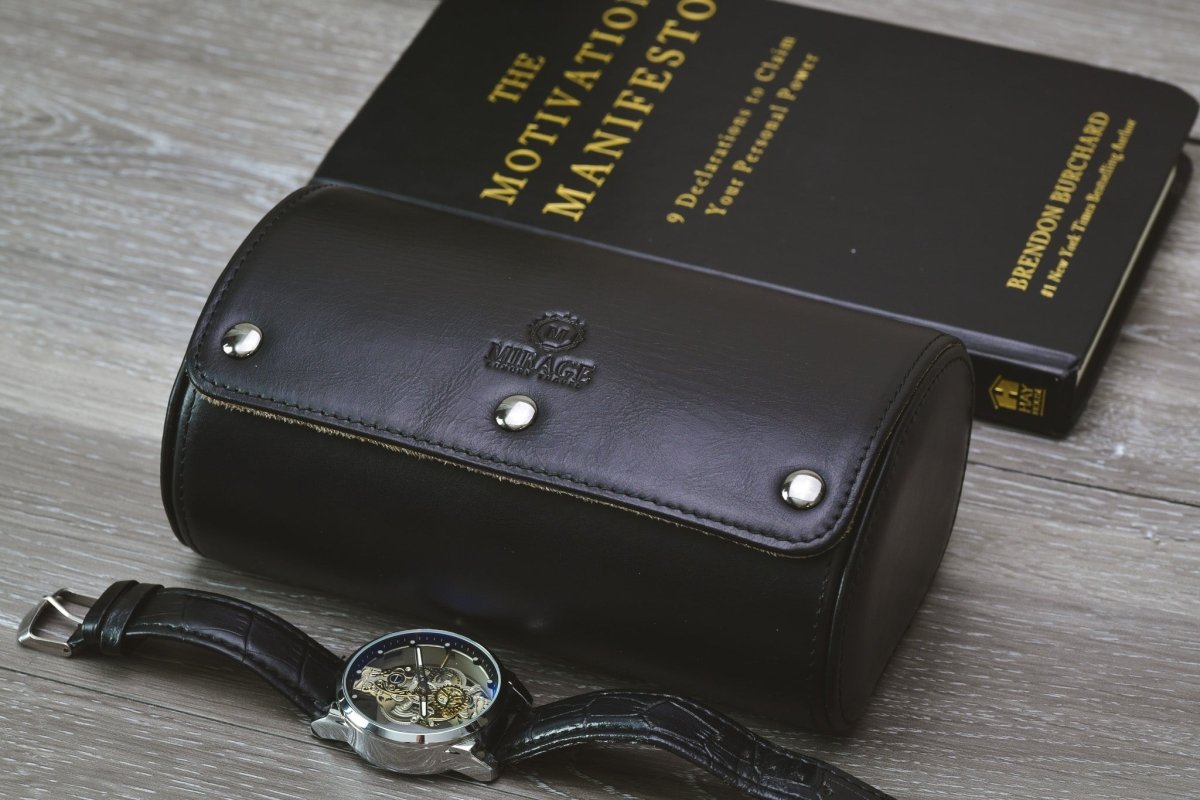 Sable Black Full Grain Cow Leather Watch Roll - 2 Watches watch band - Strapped For Time