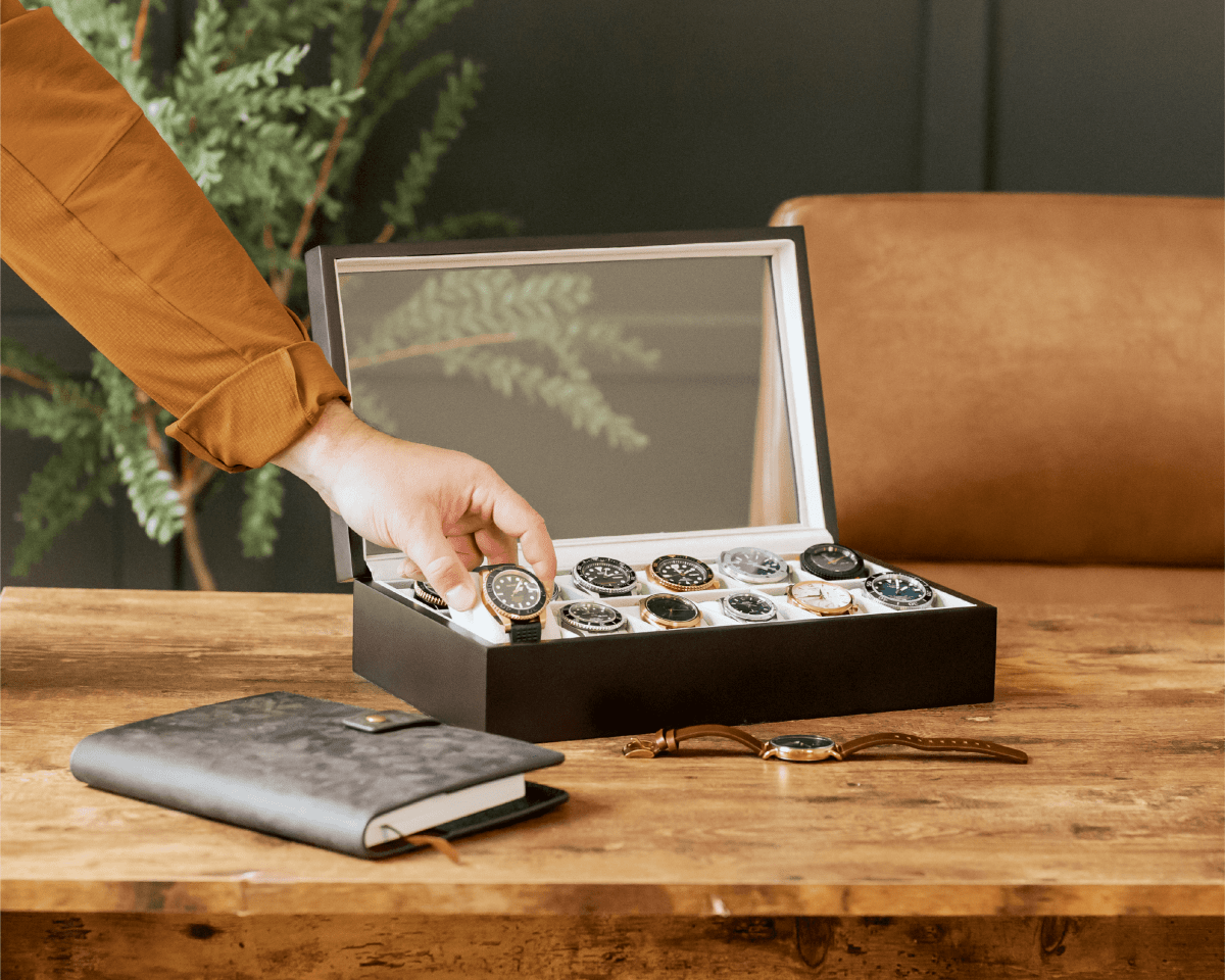 Solid Wood Watch Box - 12 Slot watch band - Strapped For Time