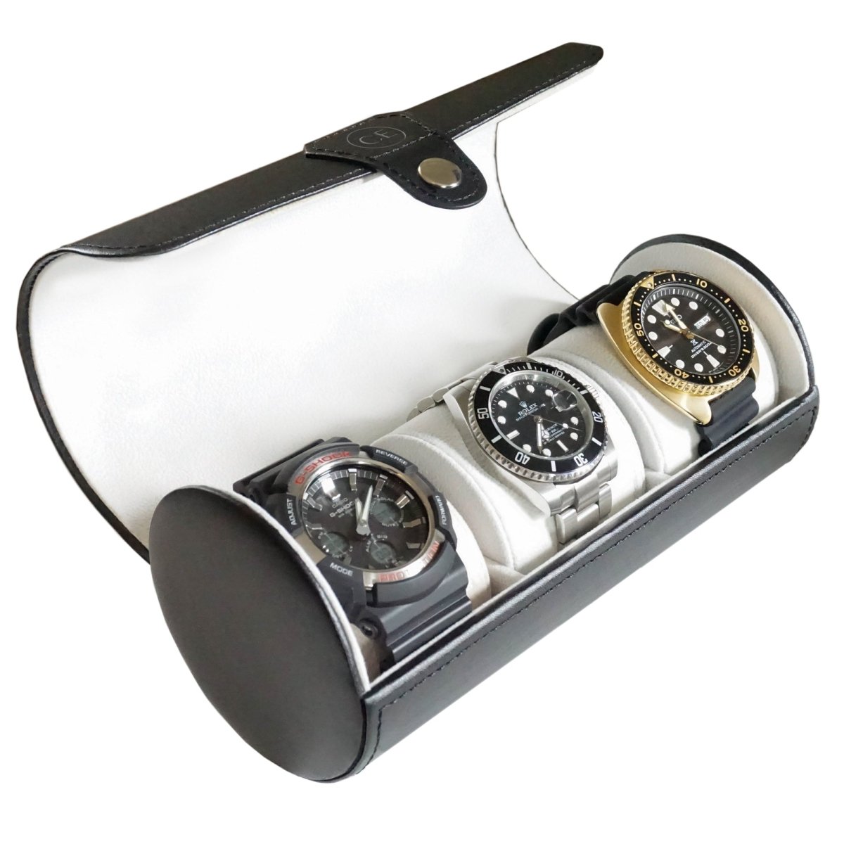 Travel Watch Case - 3 Slot | Black watch band - Strapped For Time