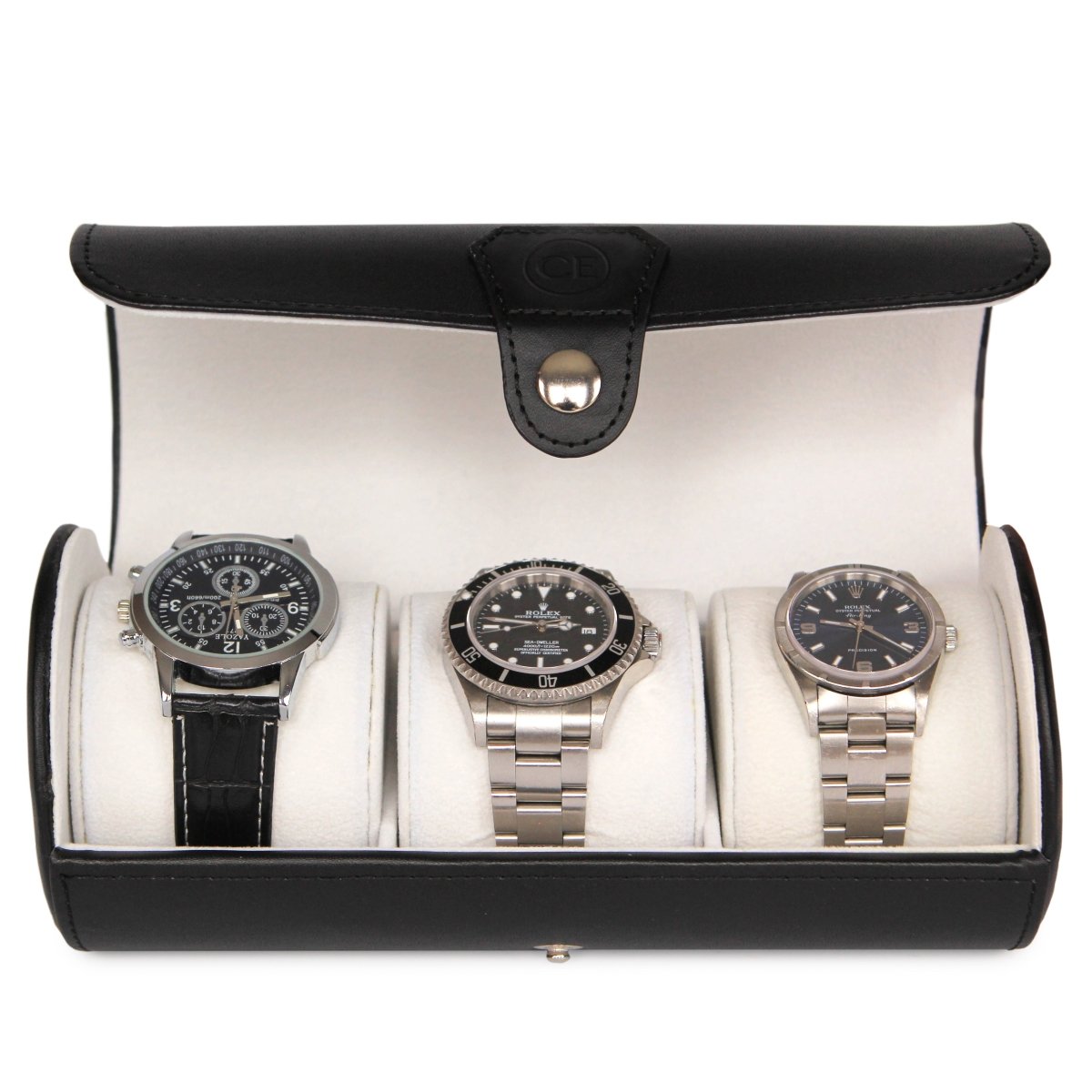 Travel Watch Case - 3 Slot | Black watch band - Strapped For Time