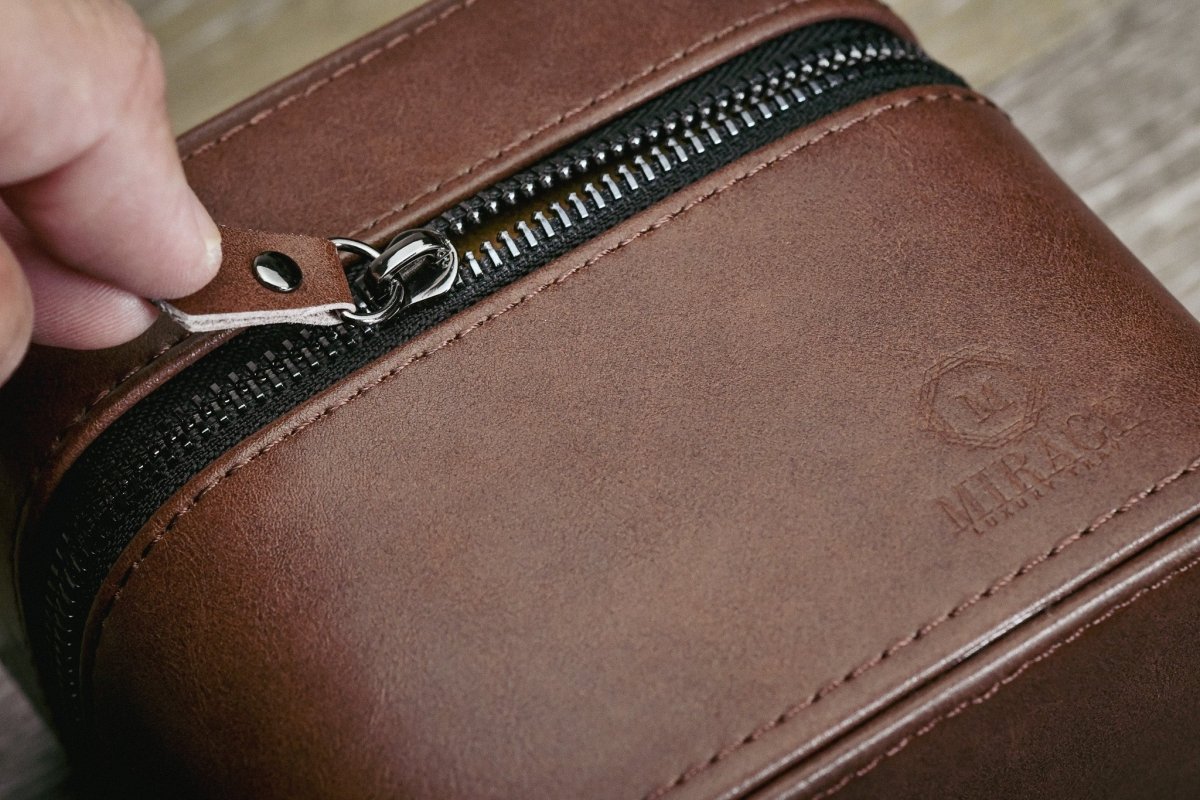 Watch and Jewelry Travel Case - Coffee Brown Leather watch band - Strapped For Time