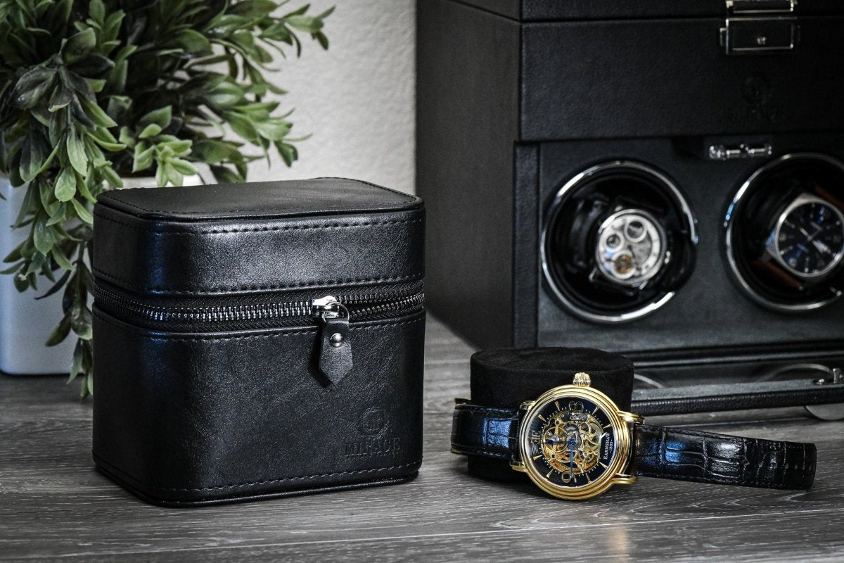 Watch and Jewelry Travel Case - Genuine Leather - Obsedian Black watch band - Strapped For Time