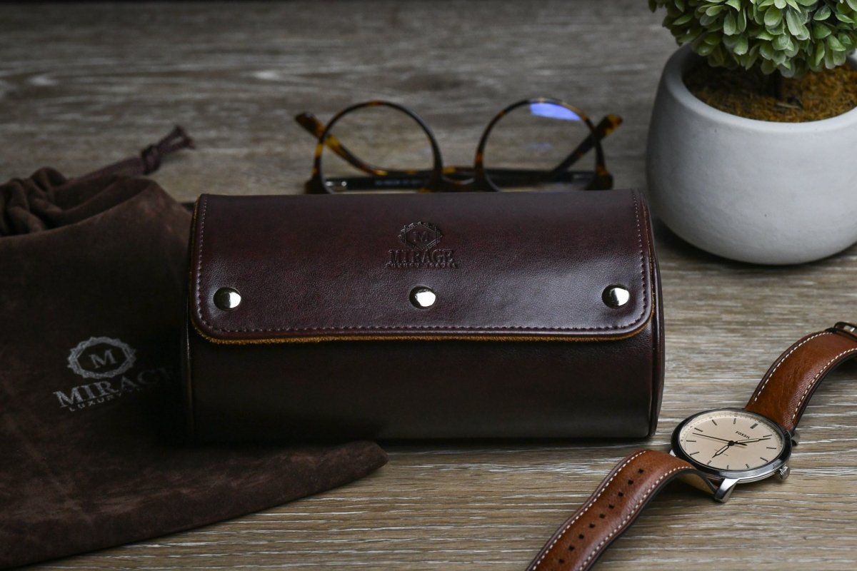 2 Watch Case - Espresso Brown watch band - Strapped For Time