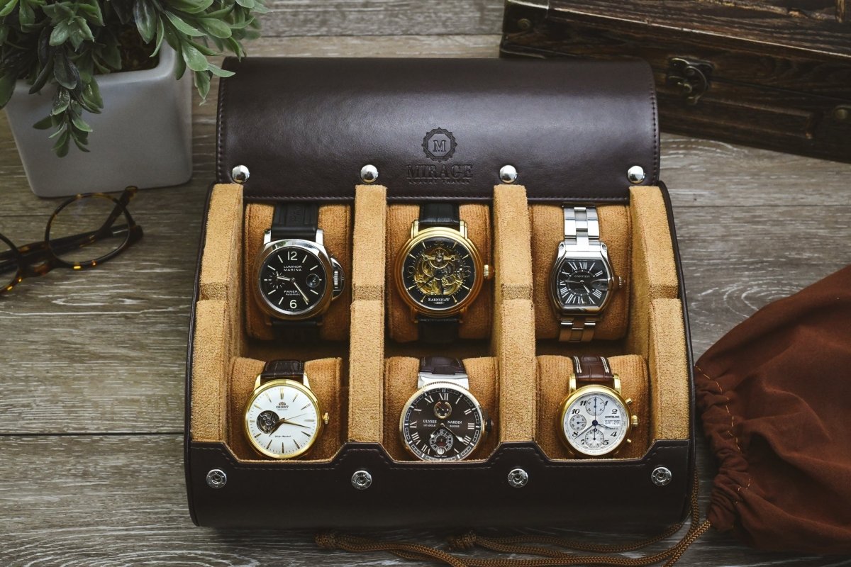 6 Watch Case - Espresso Brown watch band - Strapped For Time