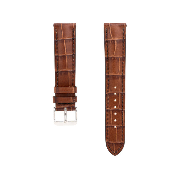 Padded Alligator Grain Leather Watch Band | Brown