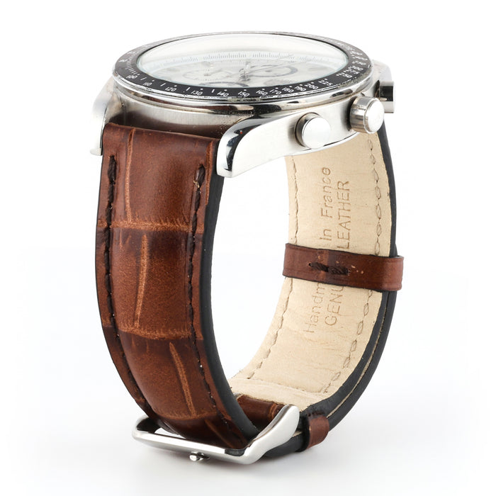 Padded Alligator Grain Leather Watch Band | Brown