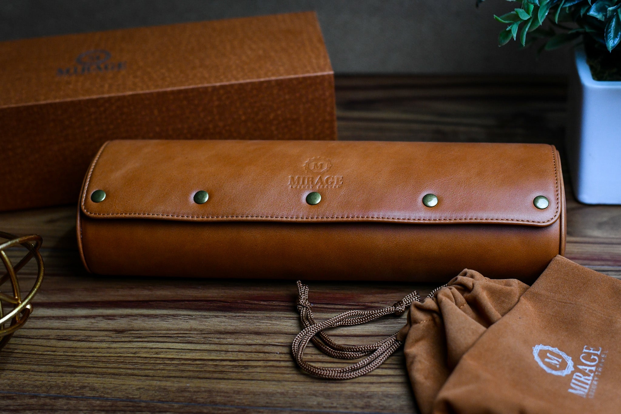 Luxury 4 Watch Travel Case | Full-Grain Cow Leather | Tawny Brown