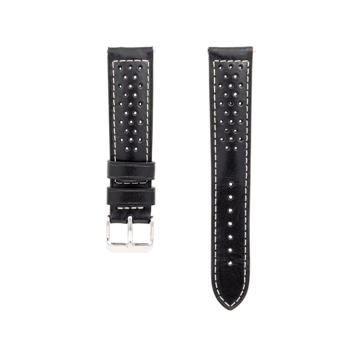 Perforated Leather Watch Band | Contrast Stitch | Black