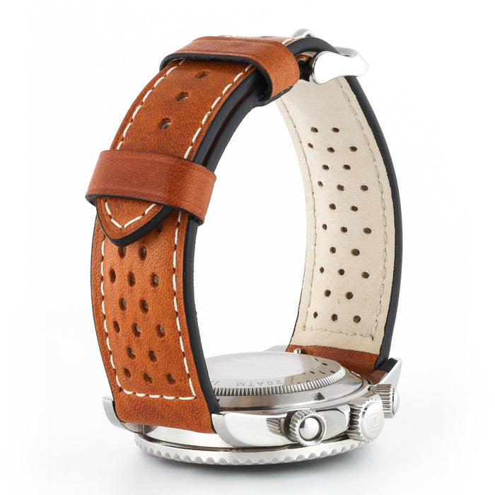 Perforated Leather Watch Band | Contrast Stitch | Tan