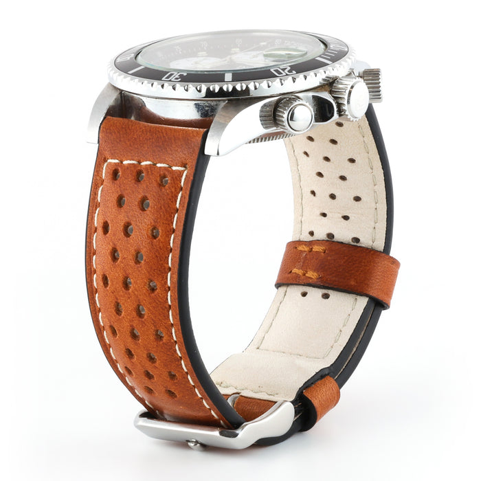 Perforated Leather Watch Band | Contrast Stitch | Tan