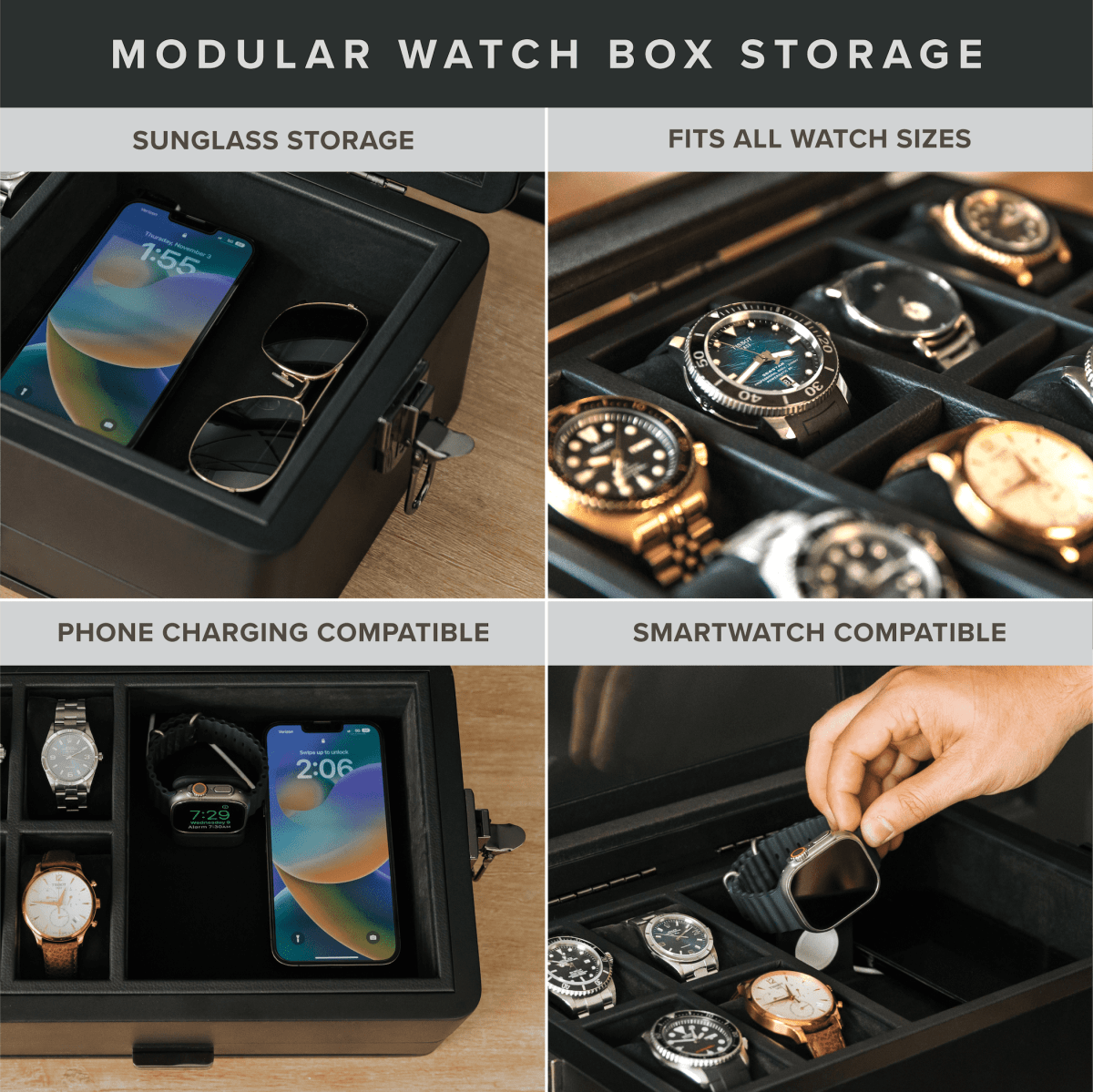 Black Edition Military Modular Watch Box - 10 Slot watch band - Strapped For Time