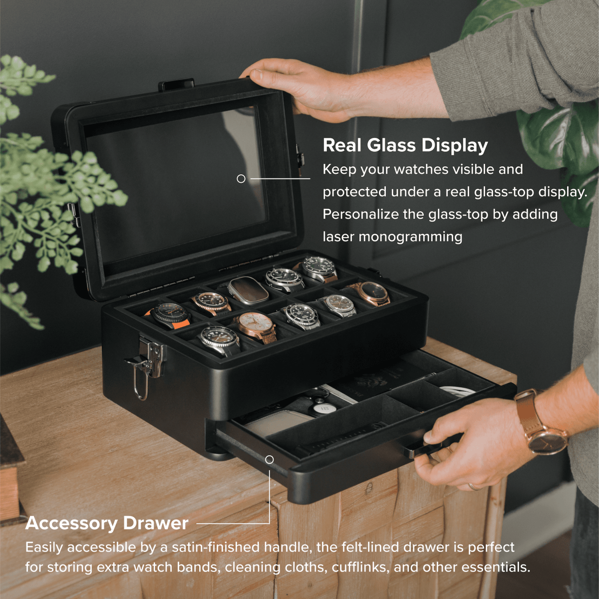 Black Edition Military Modular Watch Box - 10 Slot watch band - Strapped For Time