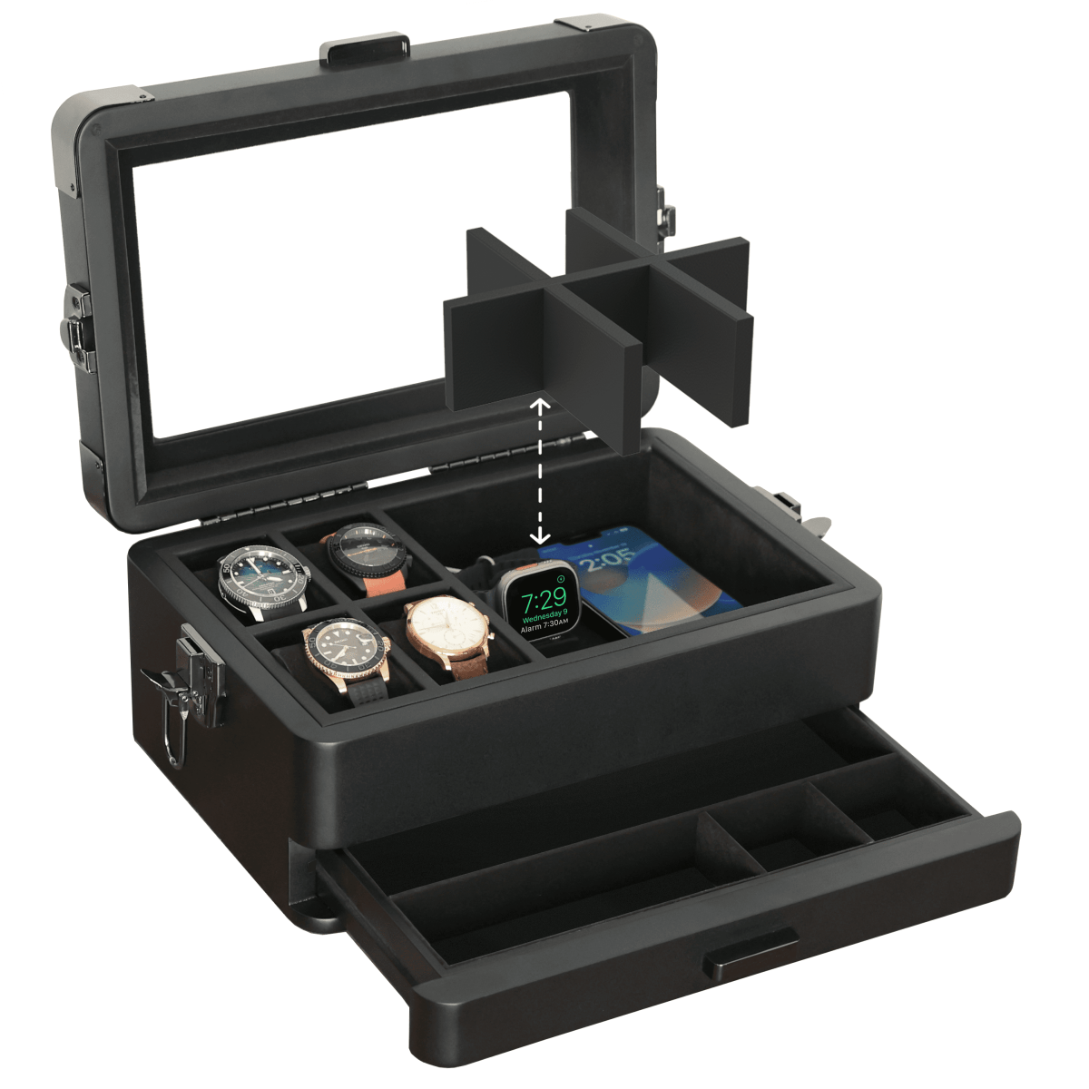 Black Edition Military Modular Watch Box - 10 Slot watch band - Strapped For Time