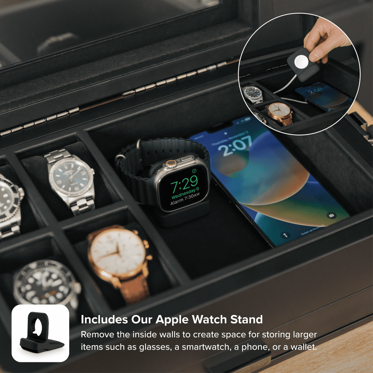 Black Edition Military Modular Watch Box - 10 Slot watch band - Strapped For Time