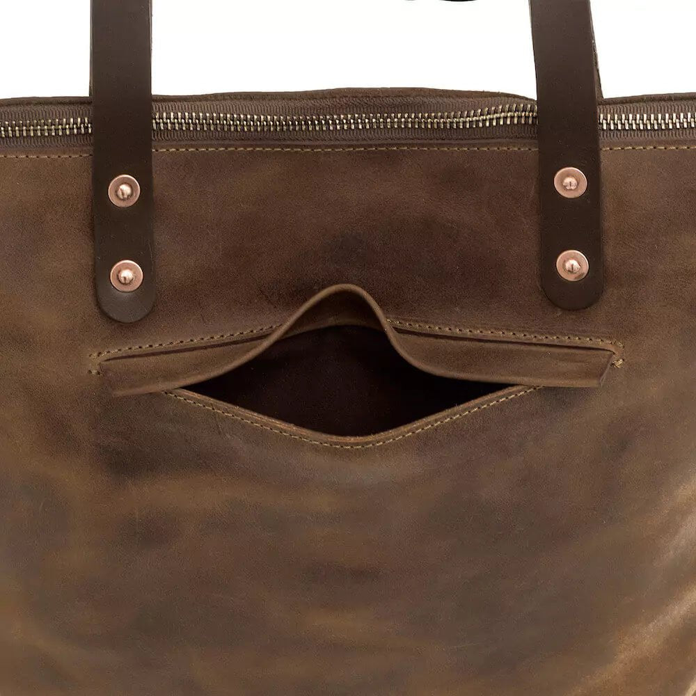 Eden LARGE Leather Tote Bag - Zippered watch band - Strapped For Time