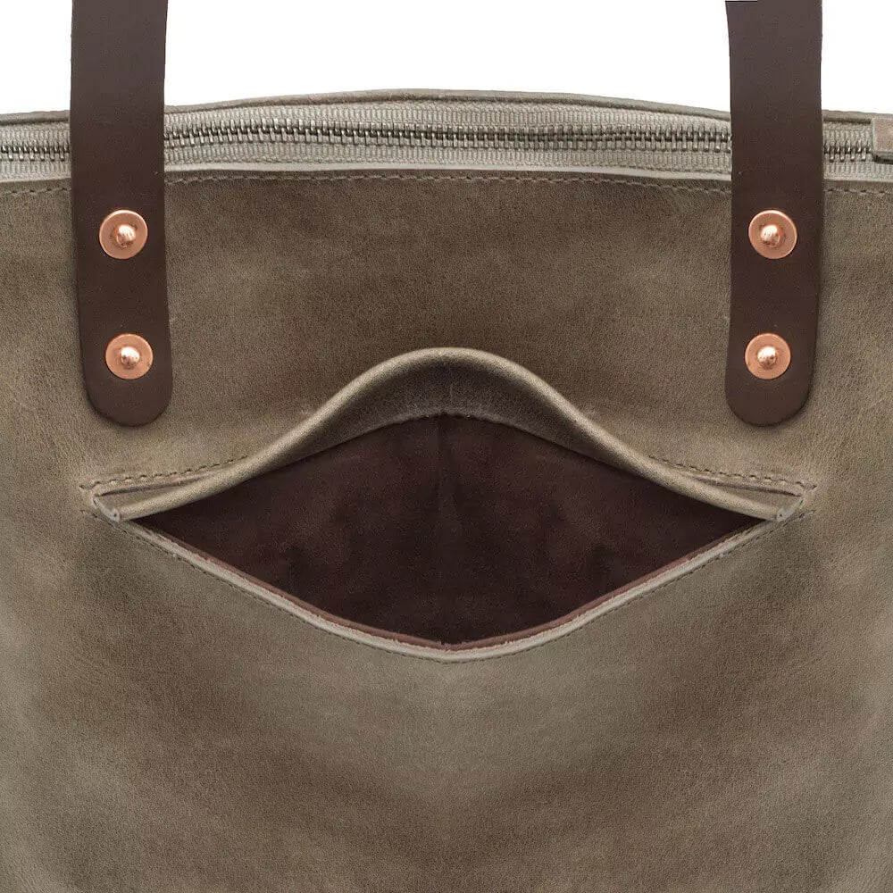 Eden LARGE Leather Tote Bag - Zippered watch band - Strapped For Time