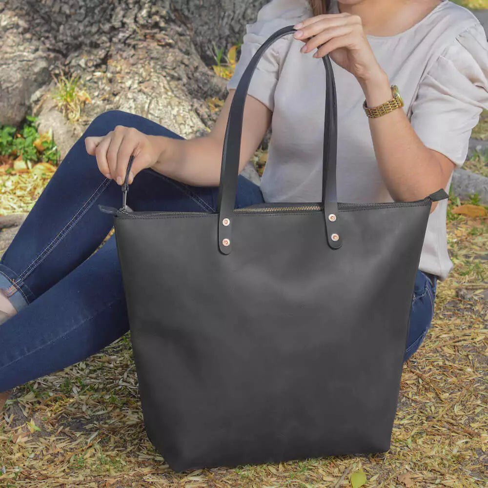 Eden OVERSIZED Leather Tote Bag - Zippered watch band - Strapped For Time