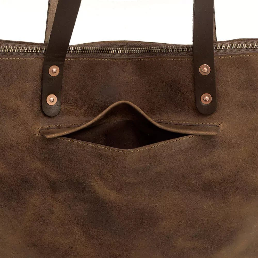 Eden OVERSIZED Leather Tote Bag - Zippered watch band - Strapped For Time