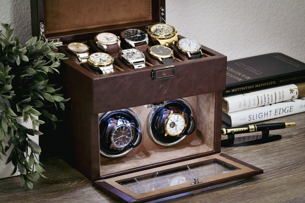 Luxury Watch Winder Box - Coffee Brown watch band - Strapped For Time