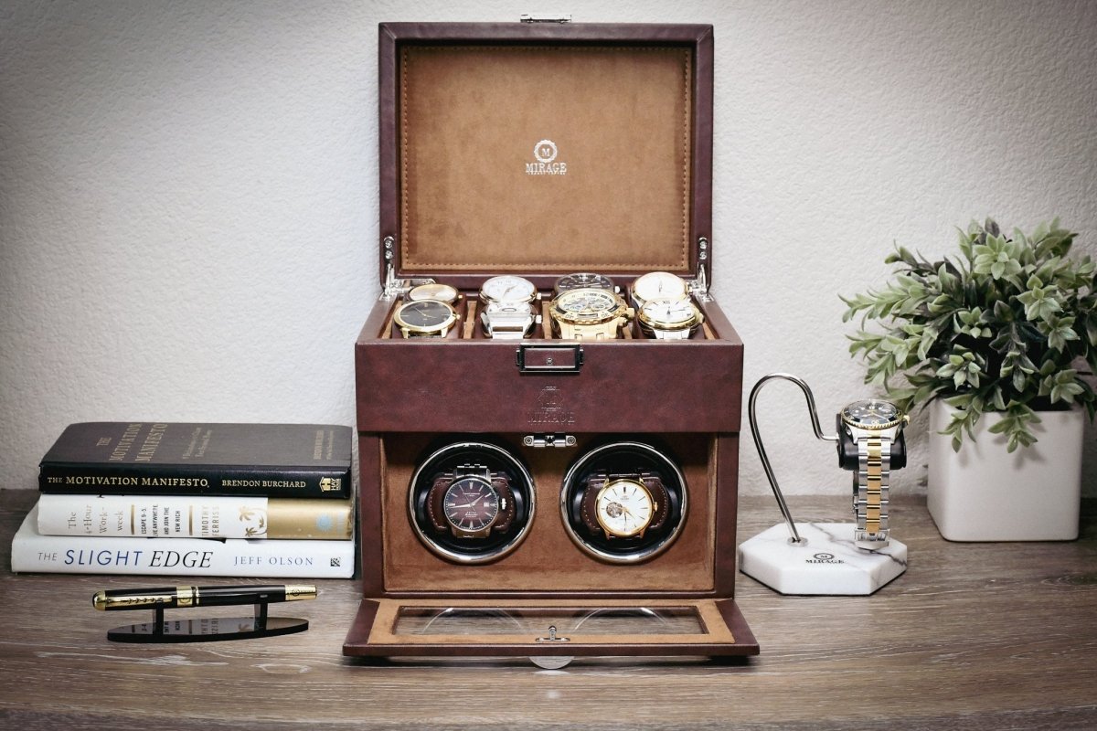 Luxury Watch Winder Box - Coffee Brown watch band - Strapped For Time