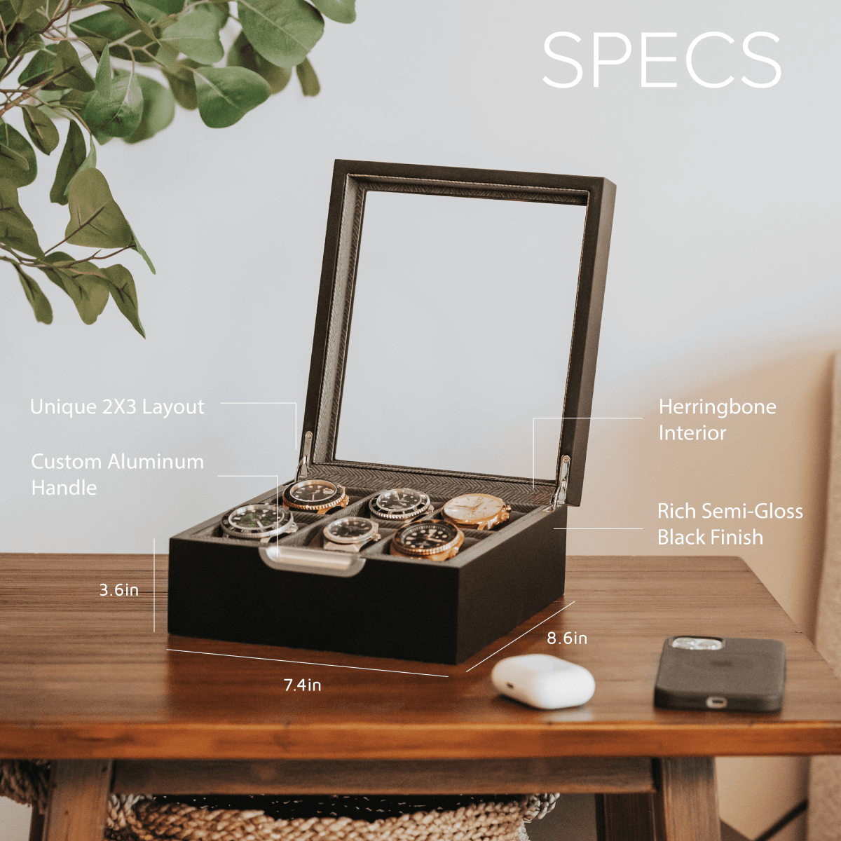 Modern 2x3 Watch Box - 6 Slot watch band - Strapped For Time