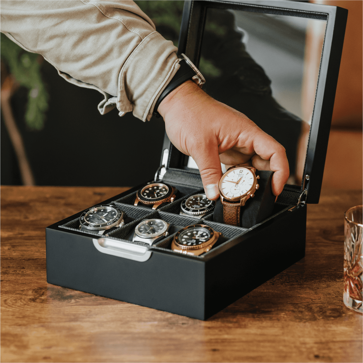 Modern 2x3 Watch Box - 6 Slot watch band - Strapped For Time