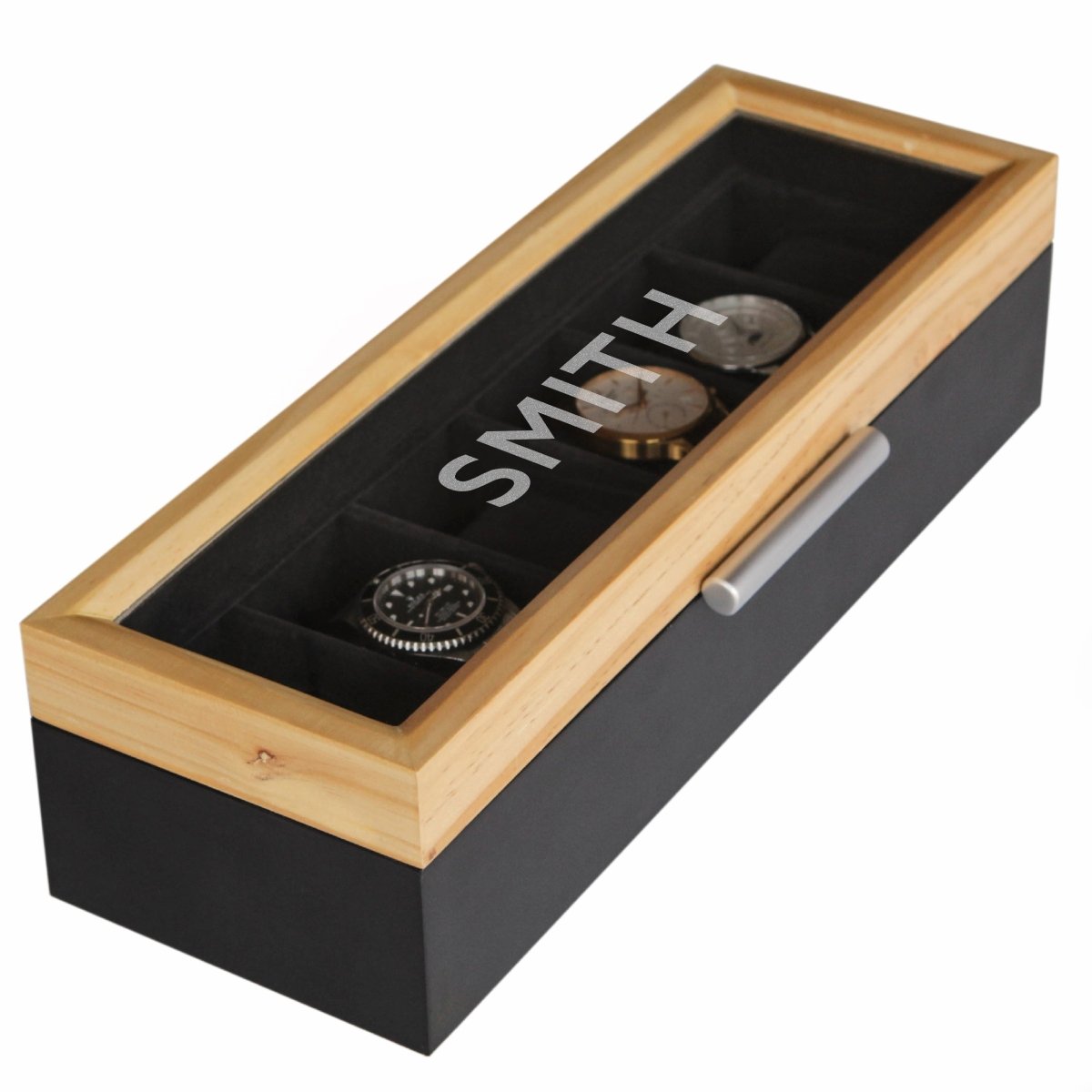 Pine Two-Toned Watch Box - 6 Slot watch band - Strapped For Time