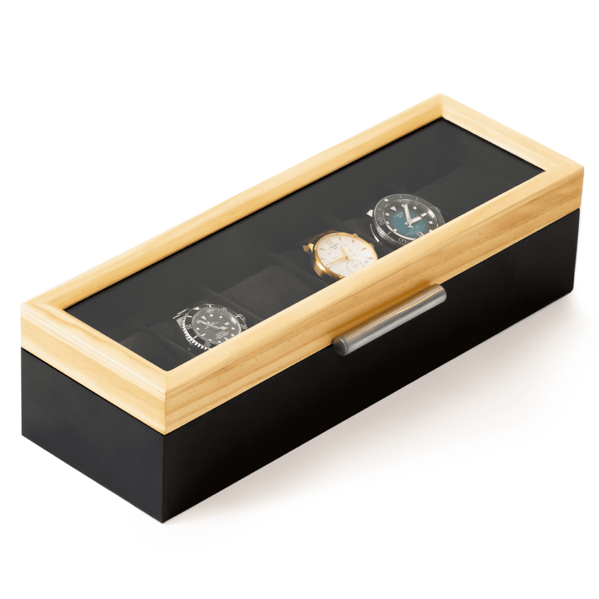 Pine Two-Toned Watch Box - 6 Slot watch band - Strapped For Time