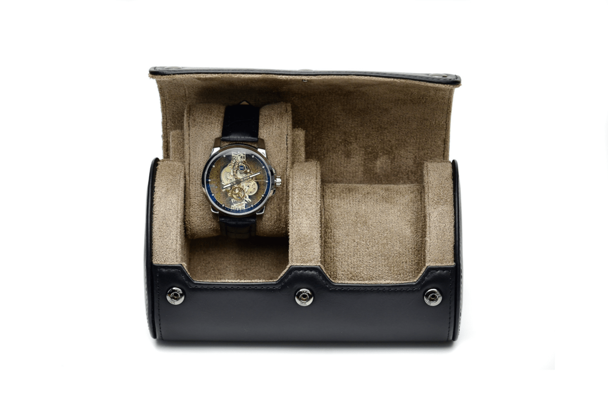 Sable Black Full Grain Cow Leather Watch Roll - 2 Watches watch band - Strapped For Time