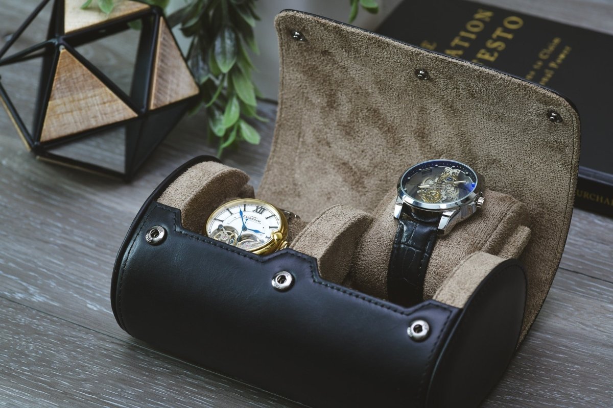 Sable Black Full Grain Cow Leather Watch Roll - 2 Watches watch band - Strapped For Time