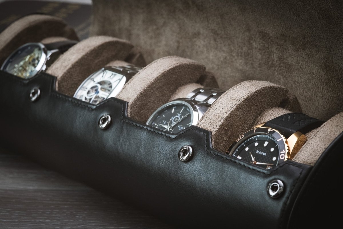 Sable Black Full-grain Cow Leather Watch Roll - 4 Watches watch band - Strapped For Time