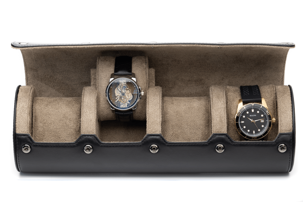 Sable Black Full-grain Cow Leather Watch Roll - 4 Watches watch band - Strapped For Time
