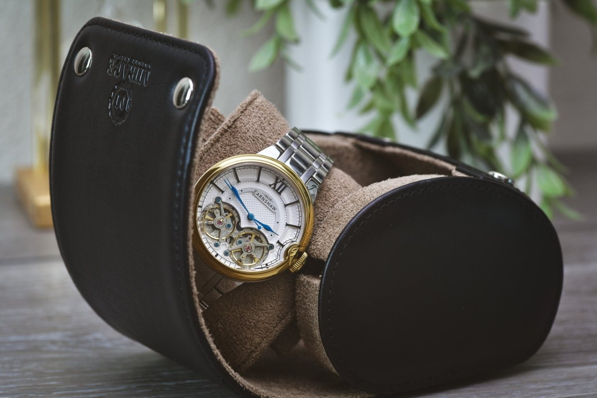Sable Black Full Grain Cow Leather Watch Roll Case - 1 Watch watch band - Strapped For Time