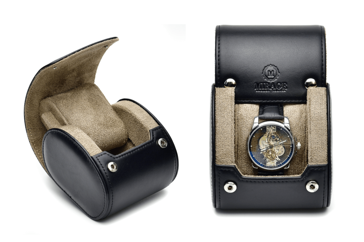 Sable Black Full Grain Cow Leather Watch Roll Case - 1 Watch watch band - Strapped For Time
