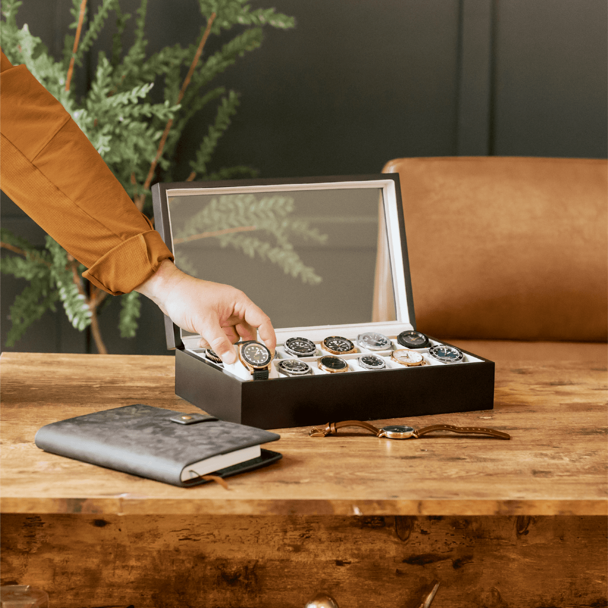 Solid Wood Watch Box - 12 Slot watch band - Strapped For Time