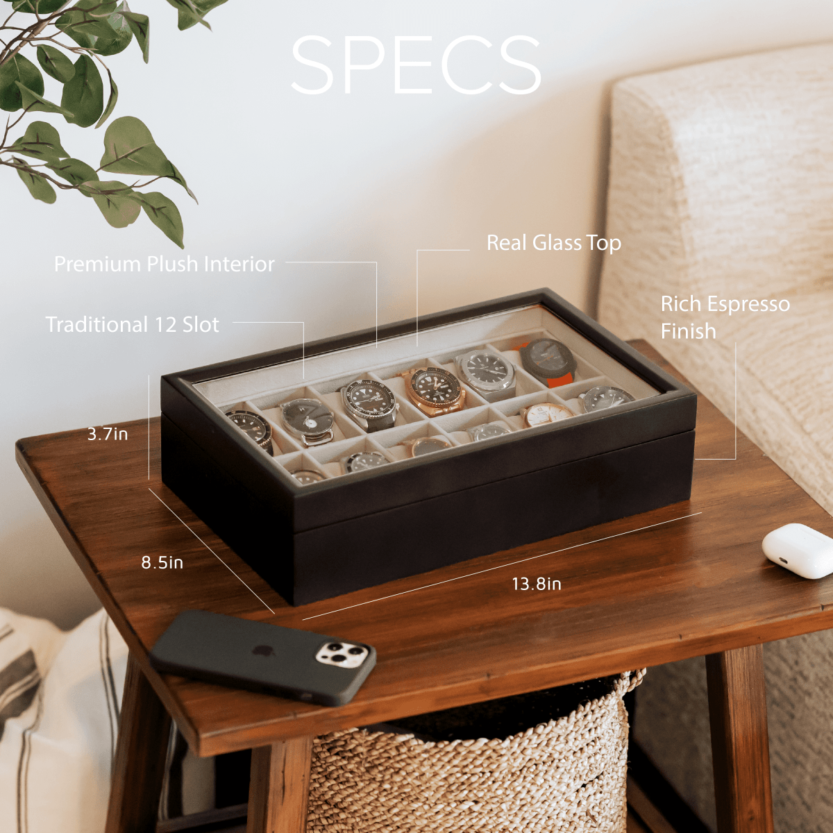 Solid Wood Watch Box - 12 Slot watch band - Strapped For Time