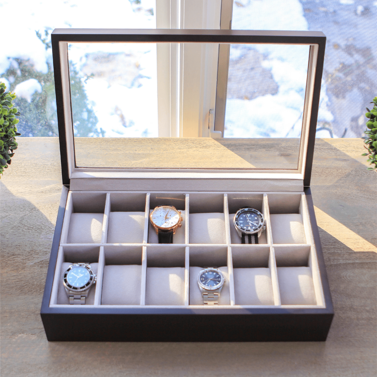 Solid Wood Watch Box - 12 Slot watch band - Strapped For Time