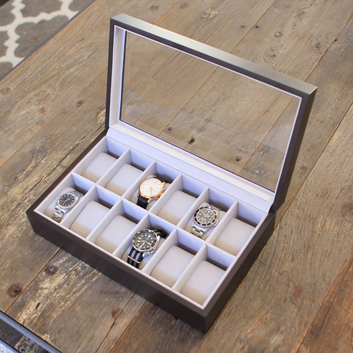 Solid Wood Watch Box - 12 Slot watch band - Strapped For Time